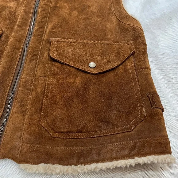Express Brown Suede Leather Sherpa Vest Small - Picture 9 of 11